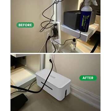 ORICO Cable Management Box with Lock Lid, 12.6" X 6" X 5.3" Cable Organizer Box Made from Electrically Safe ABS Material, Medium Cable Storage Box to Cover & Hide Power Strips & Cords-White