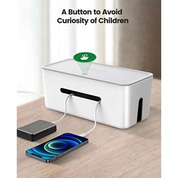 ORICO Cable Management Box with Lock Lid, 12.6" X 6" X 5.3" Cable Organizer Box Made from Electrically Safe ABS Material, Medium Cable Storage Box to Cover & Hide Power Strips & Cords-White