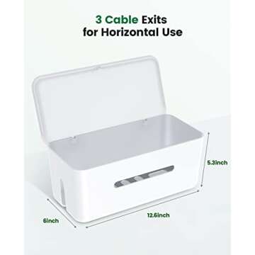 ORICO Cable Management Box with Lock Lid, 12.6" X 6" X 5.3" Cable Organizer Box Made from Electrically Safe ABS Material, Medium Cable Storage Box to Cover & Hide Power Strips & Cords-White
