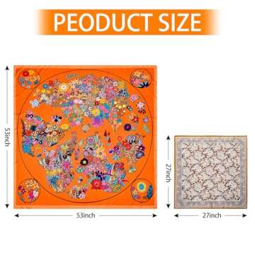 53” Large Head Scarf for Women - Silk Satin Scarf for Hair Wrapping at Night Bandana Square Scarf for Sleeping (Flower E)