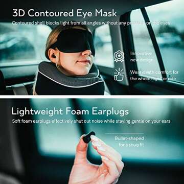 Proglobe Orthopedic Neck Pillow, Travel Neck Pillows for Airplanes, Memory Foam Kit, 360° Head Support, Airplane Pillow Set with 3D Contoured Eye Masks, Earplugs, and Luxury Mesh Bag (Black)