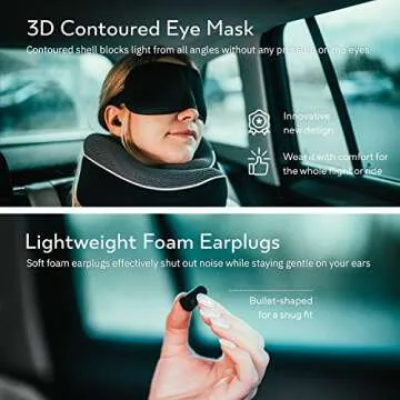 Proglobe Orthopedic Neck Pillow, Travel Neck Pillows for Airplanes, Memory Foam Kit, 360° Head Support, Airplane Pillow Set with 3D Contoured Eye Masks, Earplugs, and Luxury Mesh Bag (Black)