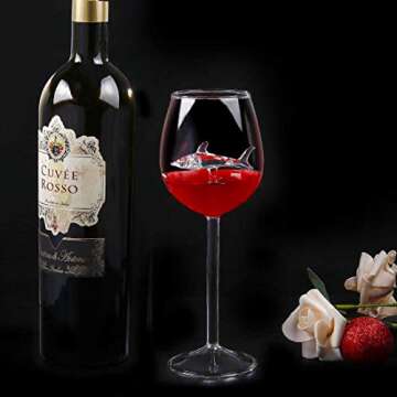 MISSYO Shark Wine Glasses Set of 2 ,10 OZ Crystal Goblets Red Wine Glasses with Novelty Great Gift Packaging for Women Men Wedding Anniversary Valentine's Day Birthday Party