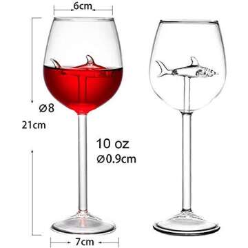 MISSYO Shark Wine Glasses Set of 2 ,10 OZ Crystal Goblets Red Wine Glasses with Novelty Great Gift Packaging for Women Men Wedding Anniversary Valentine's Day Birthday Party