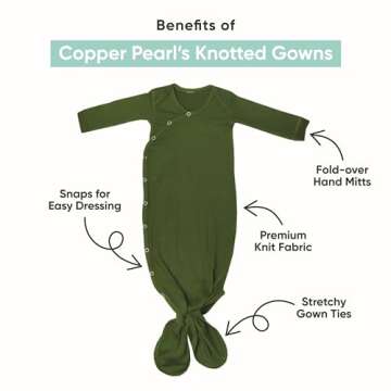 Copper Pearl Baby Gown - Knotted Newborn Sleepers for Baby Boy and Girl, Soft Stretchy Long Sleeve I...