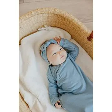 Copper Pearl Baby Gown - Knotted Newborn Sleepers for Baby Boy and Girl, Soft Stretchy Long Sleeve Infant Gowns with Bottom Tie and Hand Mittens, Perfect Hospital Coming Home Outfit (Atlantic)