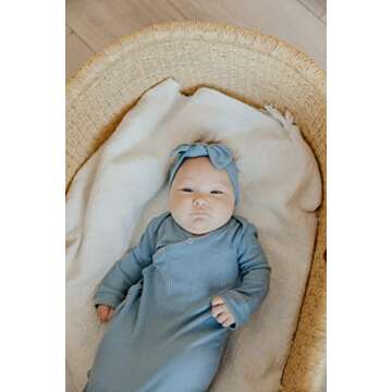 Copper Pearl Baby Gown - Knotted Newborn Sleepers for Baby Boy and Girl, Soft Stretchy Long Sleeve Infant Gowns with Bottom Tie and Hand Mittens, Perfect Hospital Coming Home Outfit (Atlantic)