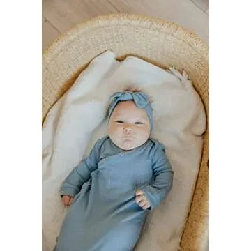 Copper Pearl Baby Gown - Knotted Newborn Sleepers for Baby Boy and Girl, Soft Stretchy Long Sleeve Infant Gowns with Bottom Tie and Hand Mittens, Perfect Hospital Coming Home Outfit (Atlantic)