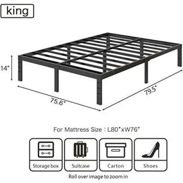 JENLLY King Bed Frame 14 Inch Metal Platform Bed Frame with Heavy Duty Steel Slat Support/Noise-Free...