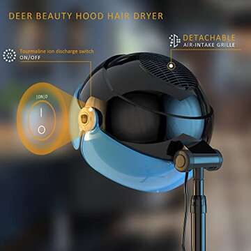 Professional Hooded Hair Dryer with Ionic Generator, 1875W