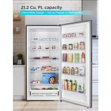 BLACK+DECKER 21.2 Cu. Ft. Convertible Freezer Refrigerator, Upright Freezer with Glass Shelves, Reve...