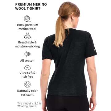 Merino.tech Merino Wool Shirt Women - 100% Merino Wool Base Layer Women Short Sleeve Tee (Medium, Eb...