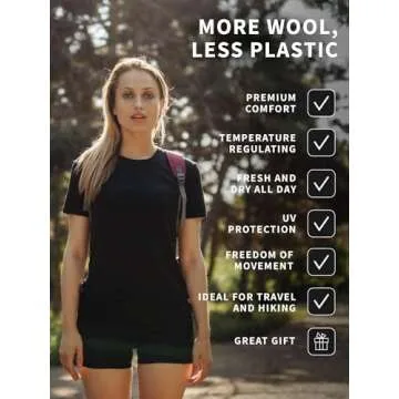 Merino.tech Merino Wool Shirt Women - 100% Merino Wool Base Layer Women Short Sleeve Tee (Medium, Ebony Gray Crewneck)