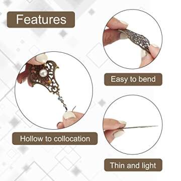FASHEWELRY 120Pcs/box Antique Bronze Iron Filigree Connector Charm Pendants Tibetan Metal Filigree Findings for DIY Hairpin Necklace Jewelry Making