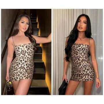 RARITYUS Women's Glitter Sequin Leopard Print Mini Dress Sexy Sleeveless Spaghetti Strap Bodycon Short Dress Party Club Dress