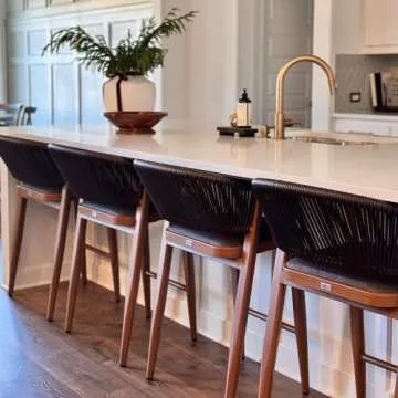 PURPLE LEAF Counter Height Bar Stool Set of 2 Modern Aluminum Rattan Wicker Outdoor Barstools with Backrest and Cushion for Kitchen Lawn Pool Bar Chairs Brown