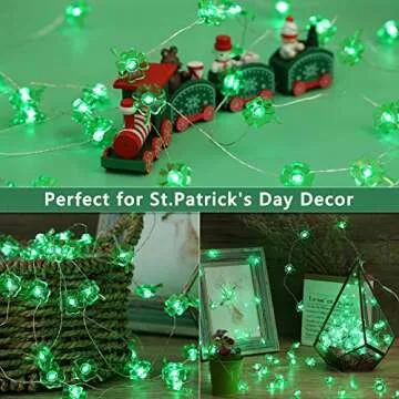 BrizLabs 2 Pack Shamrock String Lights, 17.06ft 50 LED Green Lucky Clover Light, Battery Powered Silver Wire Lights for St.Patrick's Day Irish Day Party Home Decor