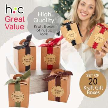 Decorative Kraft Gift Boxes - Small Treat Boxes with Ribbons & Stickers (20 Pack) for All Occasions