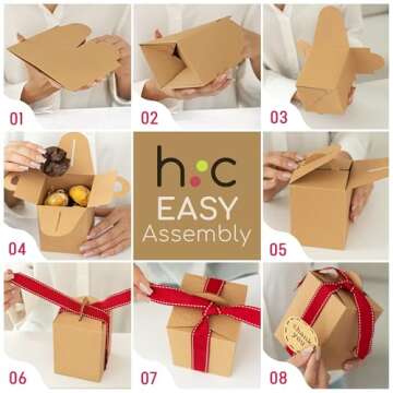 Kraft Gift Boxes with Ribbons & Stickers - 20 Pack