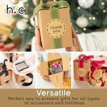 Kraft Gift Boxes with Ribbons & Stickers - 20 Pack