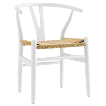 Modway Amish Mid-Century Wood Kitchen and Dining Room Chair in White