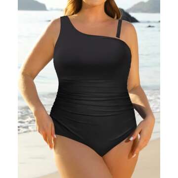 Aqua Eve Plus Size One Piece Swimsuit for Women Tummy Control Bathing Suits One Shoulder Swimwear Black 18W
