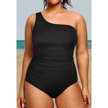 Aqua Eve Plus Size One Piece Swimsuit for Women Tummy Control Bathing Suits One Shoulder Swimwear Black 18W