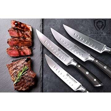 Dalstrong Steak Knife Set - 4-Piece - 5 inch Straight - Gladiator Series Elite - Forged German High-Carbon Steel - Black G10 Handle - Sheaths - Dinner Dad's Valentine Gift Set - NSF Certified