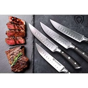 Dalstrong Steak Knife Set - 4-Piece - 5 inch Straight - Gladiator Series Elite - Forged German High-Carbon Steel - Black G10 Handle - Sheaths - Dinner Dad's Valentine Gift Set - NSF Certified