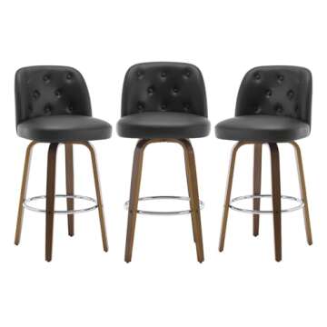 Bekrvio Bar Stools Set of 3, 26" Counter Height Swivel Bar Stools with Back,Walnut Bentwood Legs, Fa...