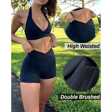 Danysu Pocket Shorts for Women Cross Waist Scrunch Butt Booty Workout Shorts High Waisted Lifting At...