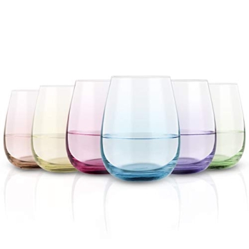 Colored Stemless Wine Glass Set of 6 for All Occasions