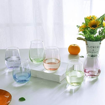 Colored Stemless Wine Glass Set of 6 for All Occasions