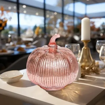 hvfun Rosegold Thanksgiving Decorative Artificial Pumpkins-Mercury Glass Light up Pumpkin with Timer- Table Centerpieces for Home Decor-Lamps for Festive Decoration