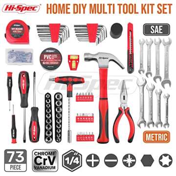 Hi-Spec 73pc Home & Auto Tool Kit Set - Essential DIY Tools in Carry Box