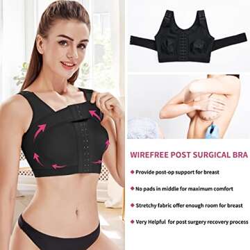 MICOHPKLE Women Post Surgery Bra Front Closure Compression Tank Top Posture Corrector Shapewear with Breast Support Band (Large, Black)