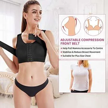 MICOHPKLE Women Post Surgery Bra Front Closure Compression Tank Top Posture Corrector Shapewear with Breast Support Band (Large, Black)