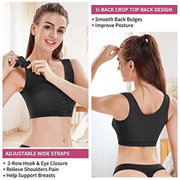 MICOHPKLE Women Post Surgery Bra Front Closure Compression Tank Top Posture Corrector Shapewear with Breast Support Band (Large, Black)