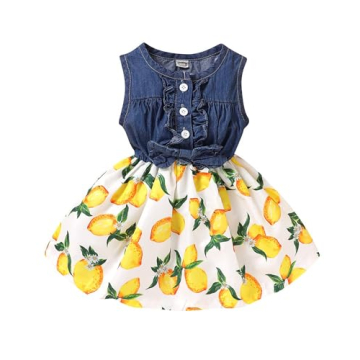 Kucnuzki Denim Princess Dress for Toddler Girls 4/5T - Summer Yellow Skirt