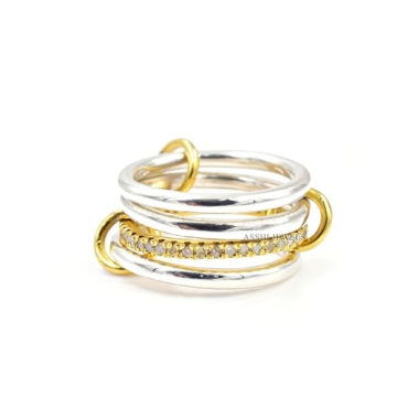 Elegant 925 Silver Diamond 4 Set Connector Stacking Band Rings for Women