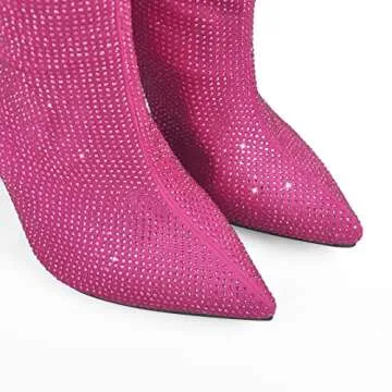 Richealnana Rhinestone Block Heel Knee High Booties
