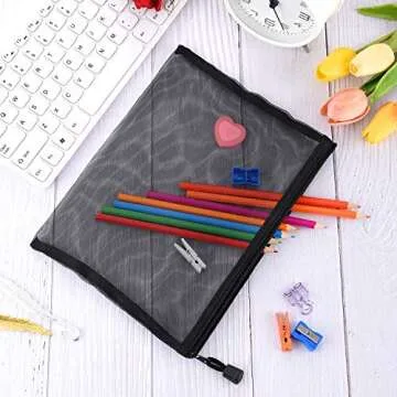 Outus 15 Pieces Mesh Bags Mesh Zipper Pouch Makeup Bags Cosmetic Travel Organizer Pouch Pencil Case(9.5 x 7.1 Inches,Black)