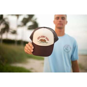 JOES SURF SHOP Surfing Bear Foam Snapback Trucker Hat-Brown