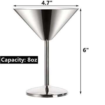 Peohud 4 Pack Unbreakable Stainless Steel Martini Glasses, 8 Oz Shatterproof Cocktail Glasses