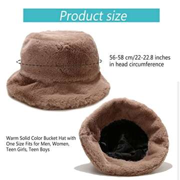 Elfcool 2 Pack Unisex Winter Bucket Hat Packable Fluffy Fur Casual Warm Fisherman Hats Solid Color S...