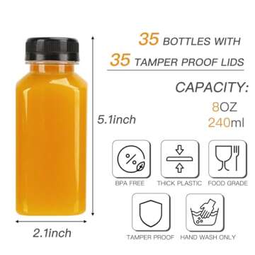 TOMNK 35pcs 8oz Plastic Juice Bottles with Caps, Reusable Clear Bottles with Label, Funnel and Brush...