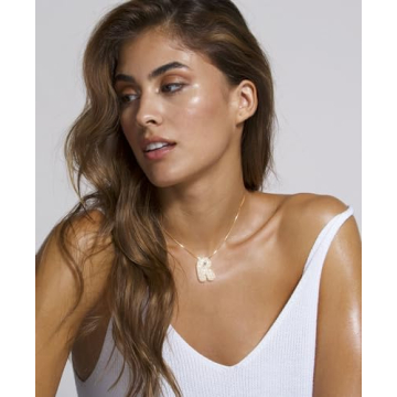 Bubble Letter Necklace Gold Balloon Initial Letter Pendant Necklace No Tarnish Cubic Zirconia Trendy Fashion Personalized Name Alphabet Necklace Jewelry For Women