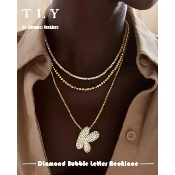 Bubble Letter Necklace Gold Balloon Initial Letter Pendant Necklace No Tarnish Cubic Zirconia Trendy Fashion Personalized Name Alphabet Necklace Jewelry For Women
