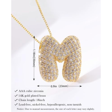 Bubble Letter Necklace Gold Balloon Initial Letter Pendant Necklace No Tarnish Cubic Zirconia Trendy Fashion Personalized Name Alphabet Necklace Jewelry For Women