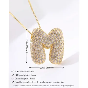 Bubble Letter Necklace Gold Balloon Initial Letter Pendant Necklace No Tarnish Cubic Zirconia Trendy Fashion Personalized Name Alphabet Necklace Jewelry For Women